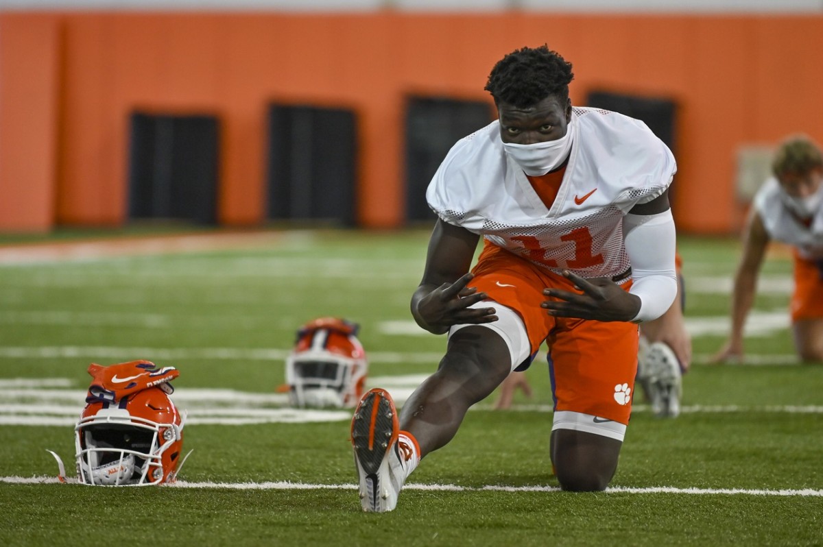 Clemson freshman Ajou Ajou is pictured above during day two of fall camp on Friday, Aug .6 in the Allen N. Reeves football complex. 